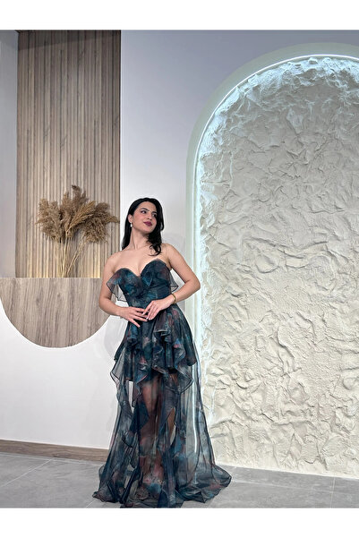 Kyra Studios Koyu Yeşil 2000 Tül Abiye Elbise