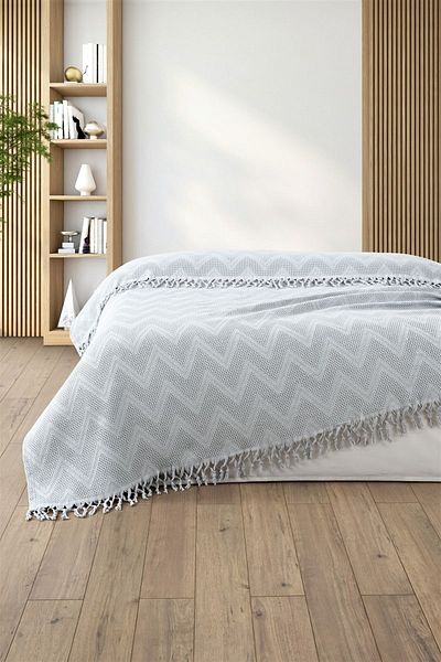 Sevim بيكيه مزدوج مزين بالقطن 100% - 220x240 سم - رمادي