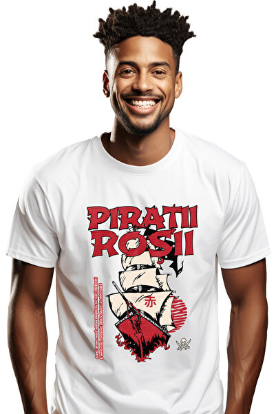 StoryGift Romania Tricou Barbati Pirații Roșii Corabie Pe Mare Basme Desne Cu...