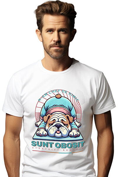 StoryGift Romania Tricou Barbati Caine Pug Facand Yoga Text Sunt Obosit Cu Im...
