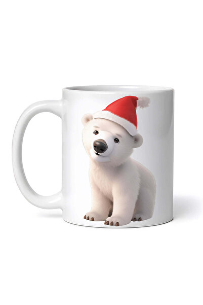 OEM Cană albă personalizată, Ursuleț cu pălărie de Crăciun, INOVATIX®. 330ml