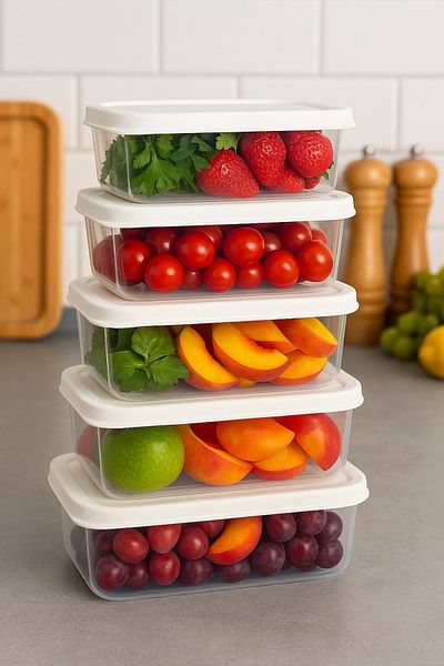 Doğuş Mutfak 5 Pieces Rectangular Food Storage Container - Microwave Suitable Organizer Organizer White