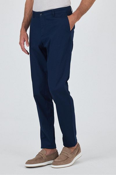 İmza Navy Blue Gabardine Side Pocket Straight Leg Comfort Fit Cotton Casual Chino Trousers 1003250121