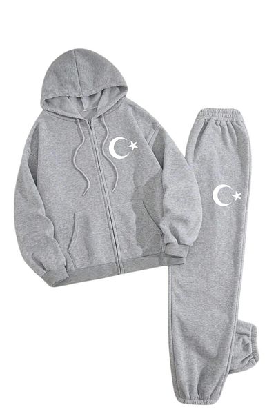 NO 601 Σετ φούτερ με φερμουάρ Unisex Γκρι Τουρκική σημαία