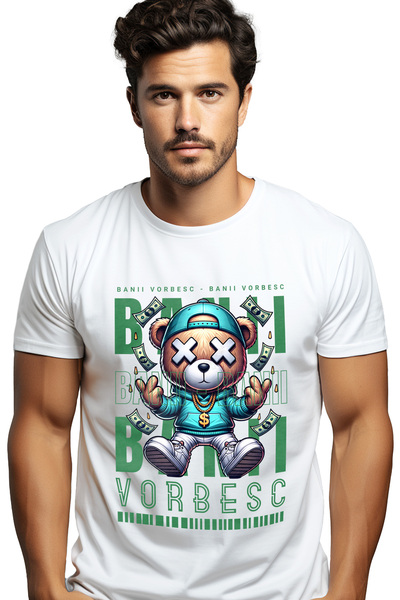 StoryGift Romania Tricou Barbati Banii Vorbesc - Urs Bogat Cu Imprimeu Pe Fat...