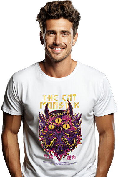 StoryGift Romania Tricou Barbati Cu Pisica Monstru Cu Trei Ochii Galbeni, Tex...