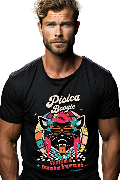 StoryGift Romania Tricou Barbati Pisica Boogie Cantam Si Dansam Impreuna Ring...