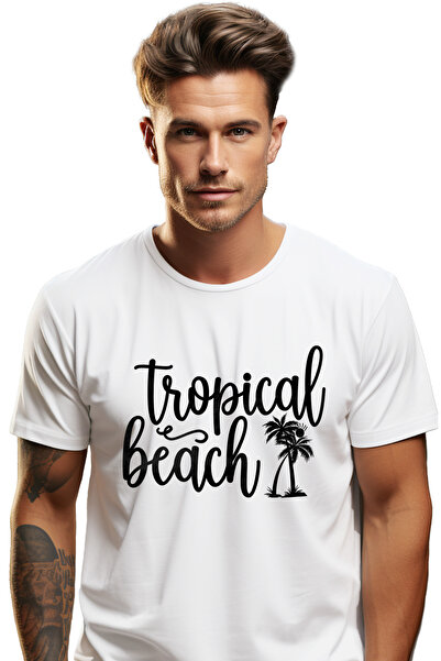 StoryGift Romania Tricou Barbati cu mesajul "Tropical beach" - plaja tropical...