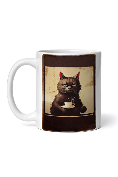 OEM Εξατομικευμένη λευκή κούπα, Γάτα με ζεστό καφέ, INOVATIX®. 330ml