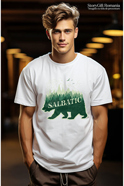 StoryGift Romania Men's Wild T-Shirt Bear Silhouette Forest High Mountains Nature With Print On The Front, 100% B Stg
