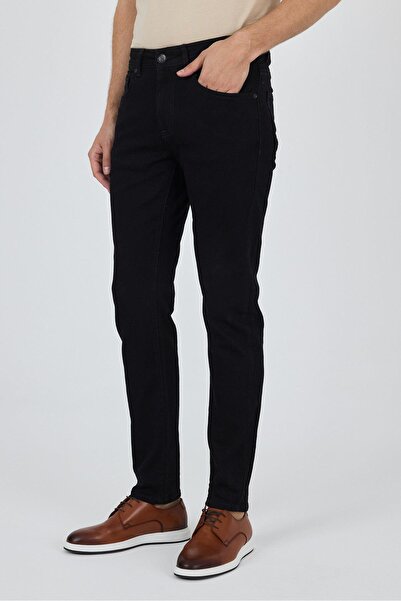 İmza Siyah Gabardin 5 Cep Düz Paça Casual Slim Fit Pamuklu Denim Pantolon 1023250152