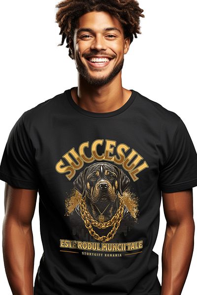 StoryGift Romania Tricou Barbati Caine Gangster Cu Lant De Aur, Succes Cu Imprimeu Pe Fata, 100% Bumbac, Ne Stg