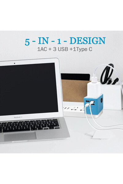 Flavery travel adapter, blue, 6.2 x 4.8 x 4.5 cm