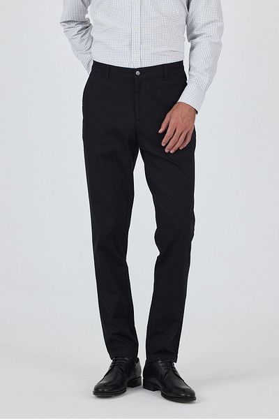 İmza Black Gabardine Side Pocket Straight Leg Comfort Fit Cotton Casual Chino Trousers 1003250121