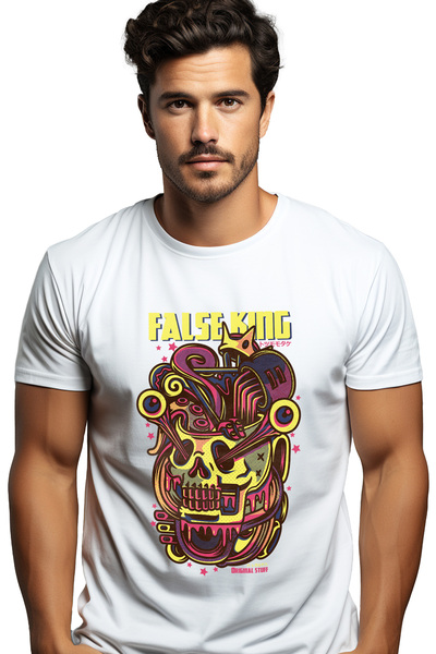 StoryGift Romania Tricou Barbati Cu Portret Craniu Om Cu Coroana DE Rege Auri...