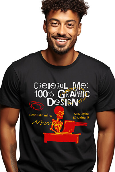 StoryGift Romania Tricou Barbati Creierul Meu Graphic Designe, Cafea, Schelet...