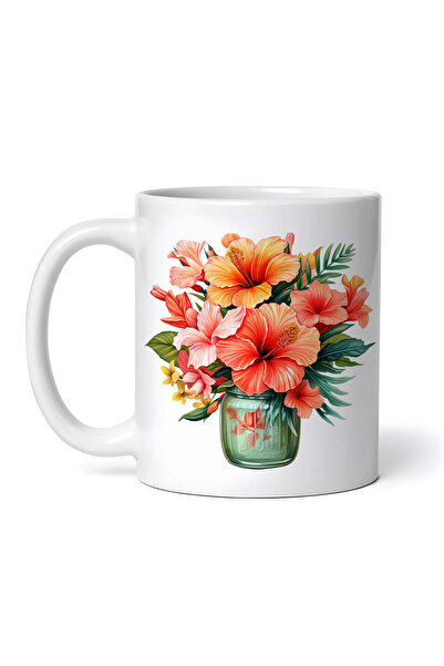 OEM Cană albă personalizată, vază Hibiscus, INOVATIX®. 330ml