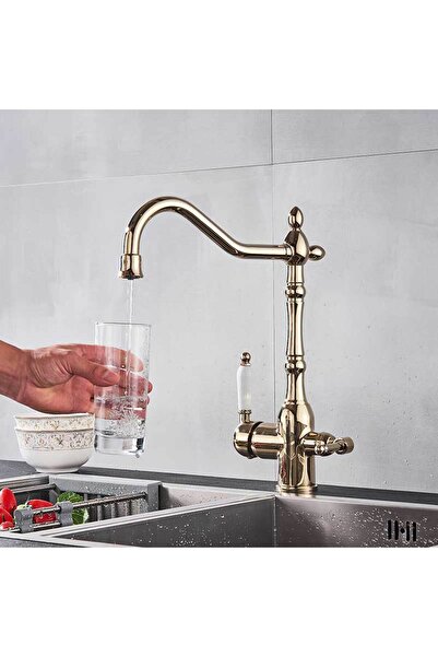 Blackswan Design Baterie chiuveta bucatarie, Blackswan, Tip M172, iesire pentru apa purificata, auriu lucios, 34 cm