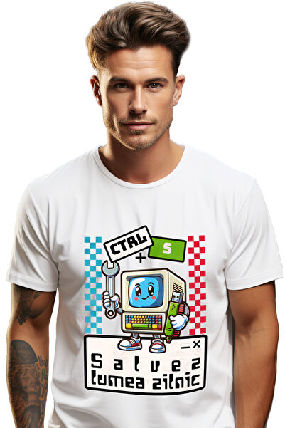 StoryGift Romania Tricou Barbati Calculator Vesel Text Ctrl S Salvez Lumea Zi...