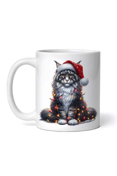 OEM Εξατομικευμένη λευκή κούπα, Γάτα Maine Coon των Χριστουγέννων, INOVATIX®....