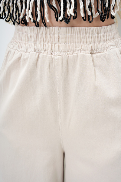 VAGGON Women's Beige Double Pocket Gabardine Palazzo Trousers Prmx13983