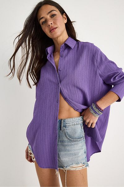 Bianco Lucci Women's Off-Shoulder Oversize Basic Wrap Shirt 60392 60271069