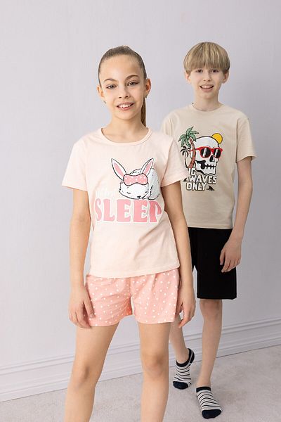 DeFacto Girls Pajama Sets Printed Short Sleeve Top with Elastic Waist Shorts E6227A825Hs