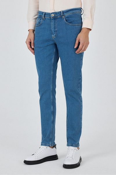İmza Σκούρο μπλε Gabardine 5 τσέπες ίσιο πόδι Casual Slim Fit βαμβακερό τζιν παντελόνι 1023250155