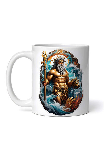 OEM Cană albă personalizată, zeul grec Poseidon pe apă, INOVATIX®. 330ml