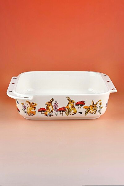 Bursa Porselen Dekor Tavşan kare porselen fırın kabı