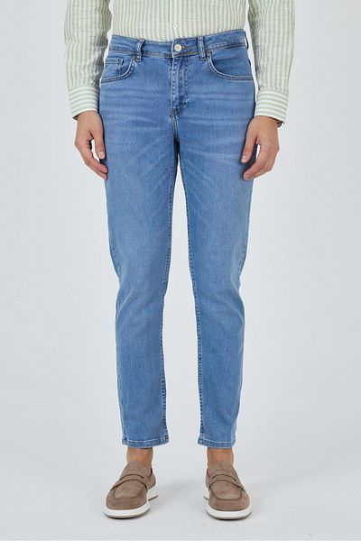 İmza Σκούρο μπλε Gabardine 5 τσέπες ίσιο πόδι Casual Slim Fit βαμβακερό τζιν παντελόνι 1023250156