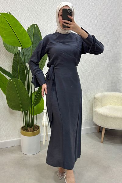 Tesettür Diyarı Γυναικεία Ρούχα Hijab Πλαϊνή Λεπτομερή Φούστα Πουκάμισο - Anthracite