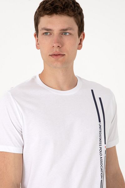 U.S. Polo Assn. Ανδρικό μπλουζάκι με κανονική εφαρμογή με λαιμόκοψη λευκό 50299763-vr013