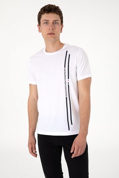 U.S. Polo Assn. Ανδρικό μπλουζάκι με κανονική εφαρμογή με λαιμόκοψη λευκό 50299763-vr013