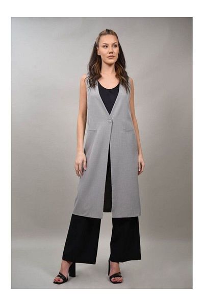 CHANGE OFF LONG FORMAL STYLE VEST WITH BUTTONS AT WAIST ALESSANDRA ONE SIZE FITS ALL Grey