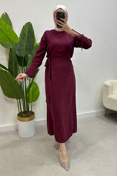Tesettür Diyarı Women's Hijab Clothing Side Tie Detailed Skirt Shirt Set - Claret Red