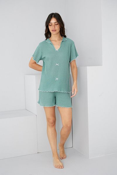Siyah İnci Mint Green Seasonal Thin Bow Shorts Suit7880
