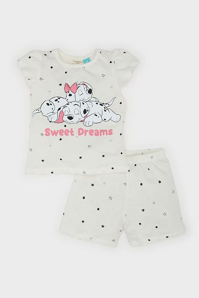 DeFacto Set de pijamale pentru fete 101 Dalmatians, cu mâneci scurte, din bumbac pieptănat, cu talie elastică
