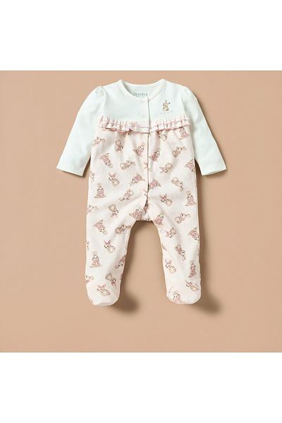 Juniors All-Over Bunny Print Closed Feet Sleepsuit with Long Sleeves