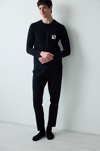 Penti Schwarze Panda-Hose, schwarzes Pyjama-Set