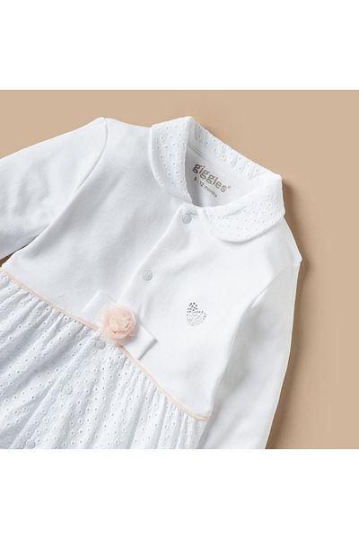 giggles Schiffli Textured Sleepsuit with Floral Applique Detail