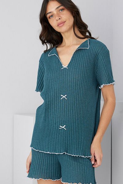 Siyah İnci Petrol Green Seasonal Thin Bow Shorts Suit7880