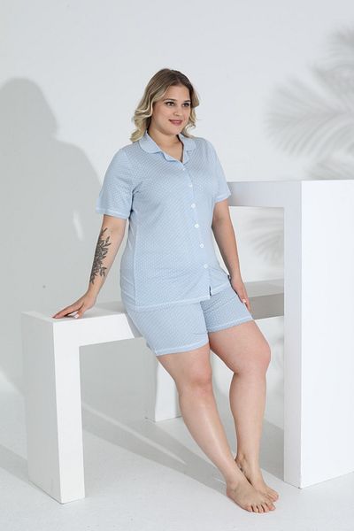 Evia Angelique Bamboo Fabric Set de pantaloni scurți pentru femei, cu mâneci scurte, cu nasturi, 22052