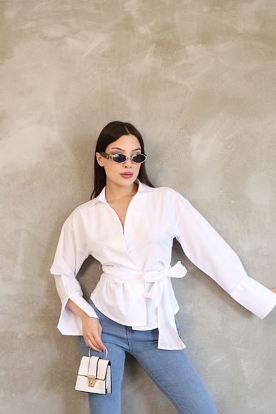 stcococix since 1990 Women's Long Shirt Belted Shirt Lapel