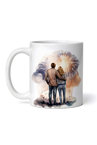 OEM Cană albă personalizată, Îndrăgostiți privind artificiile, INOVATIX®. 330ml