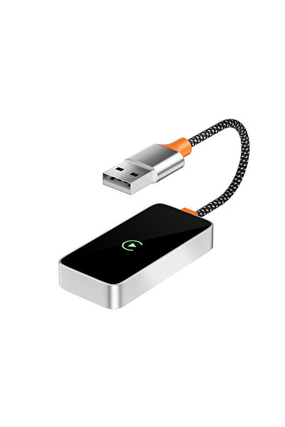 WIWU Wi-CP002 CarPlay Dijital LED Göstergeli Kablosuz Ses Alıcı USB Girişli Bluetooth Adaptör Gümüş