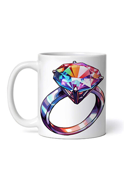 OEM Cană albă personalizată, inel cu diamant curcubeu, INOVATIX®. 330ml