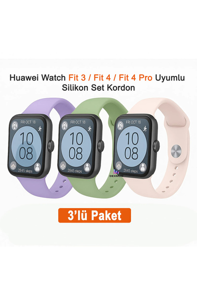 Dexmon Huawei Watch Fit 3 / Fit 4 / Fit 4 Pro Uyumlu 3 Lü Silikon Kordon Seti...
