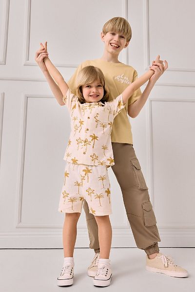 DeFacto Baby Boy 2Pcs Set Tropical Print Flared Poplin Short Sleeve Shirt Elastic Waist Shorts E8153A525S