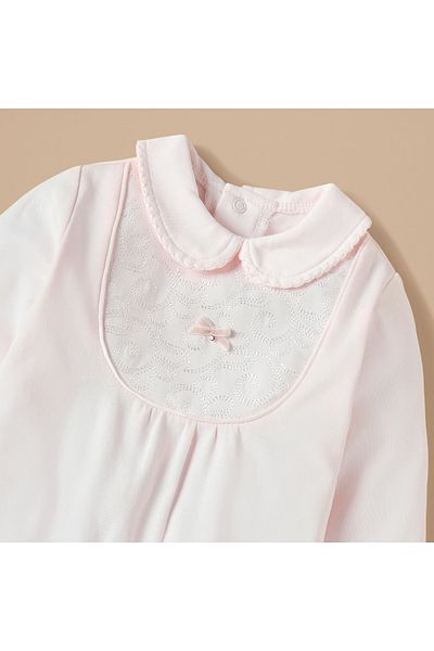 giggles Embroidered Closed Foot Sleepsuit with Long Sleeves and Snap Button Closure